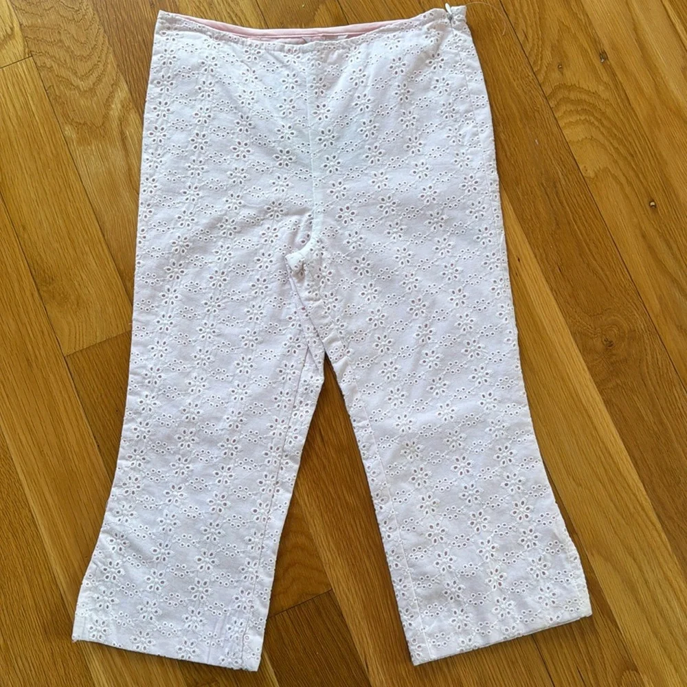 KC Parker girls capris 7 white / pink eyelet Hartstrings boutique Kids pants NEW